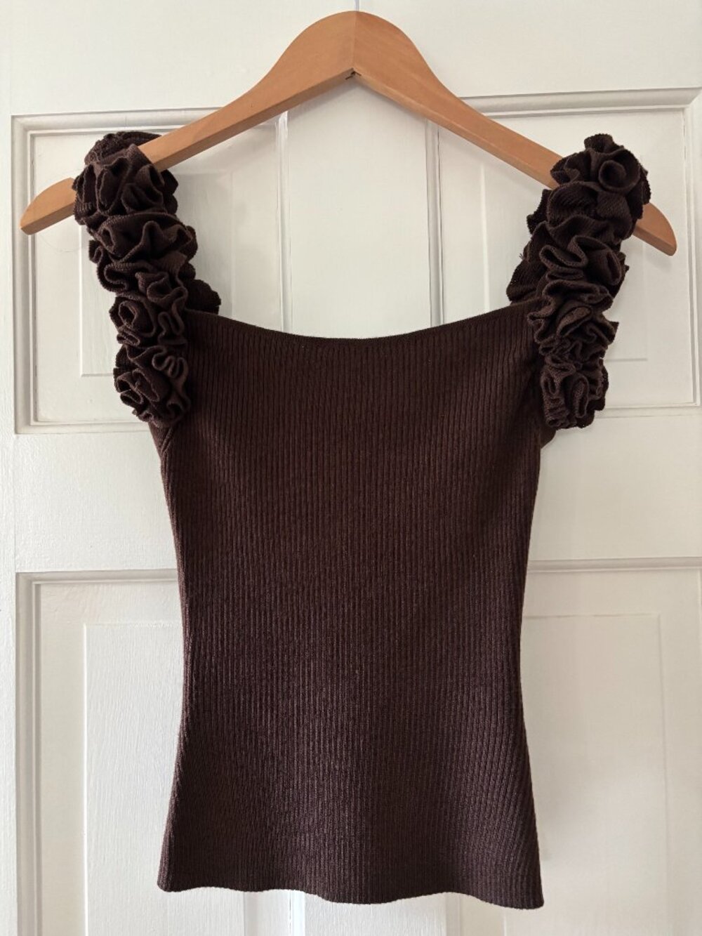 Zara Brown Ruffle Strap Tank Top in Small